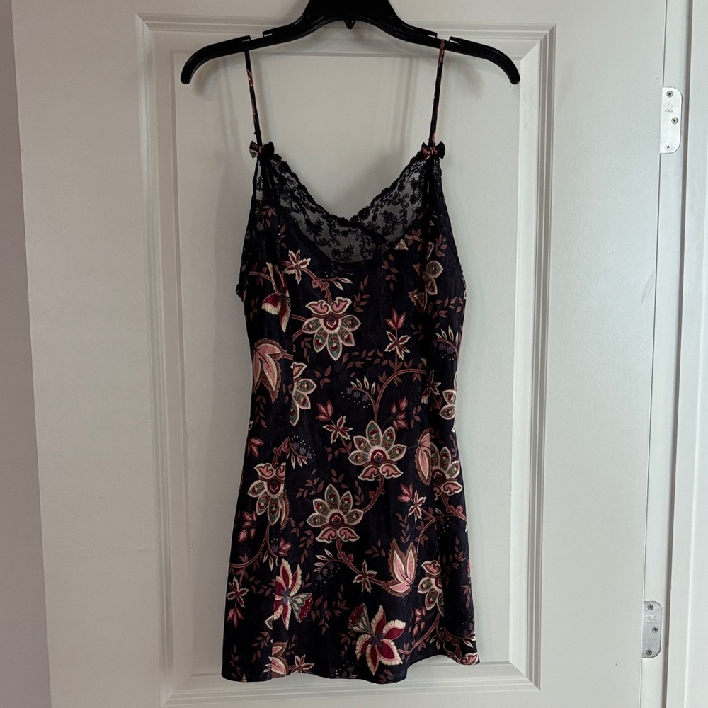 Victoria's Secret Black Floral Lace Trim Slip Dress